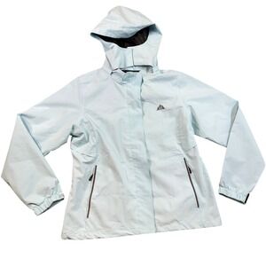 Moerdeng Womens Baby Blue Hooded Rain Jacket Size Large Full Zip Windbreaker